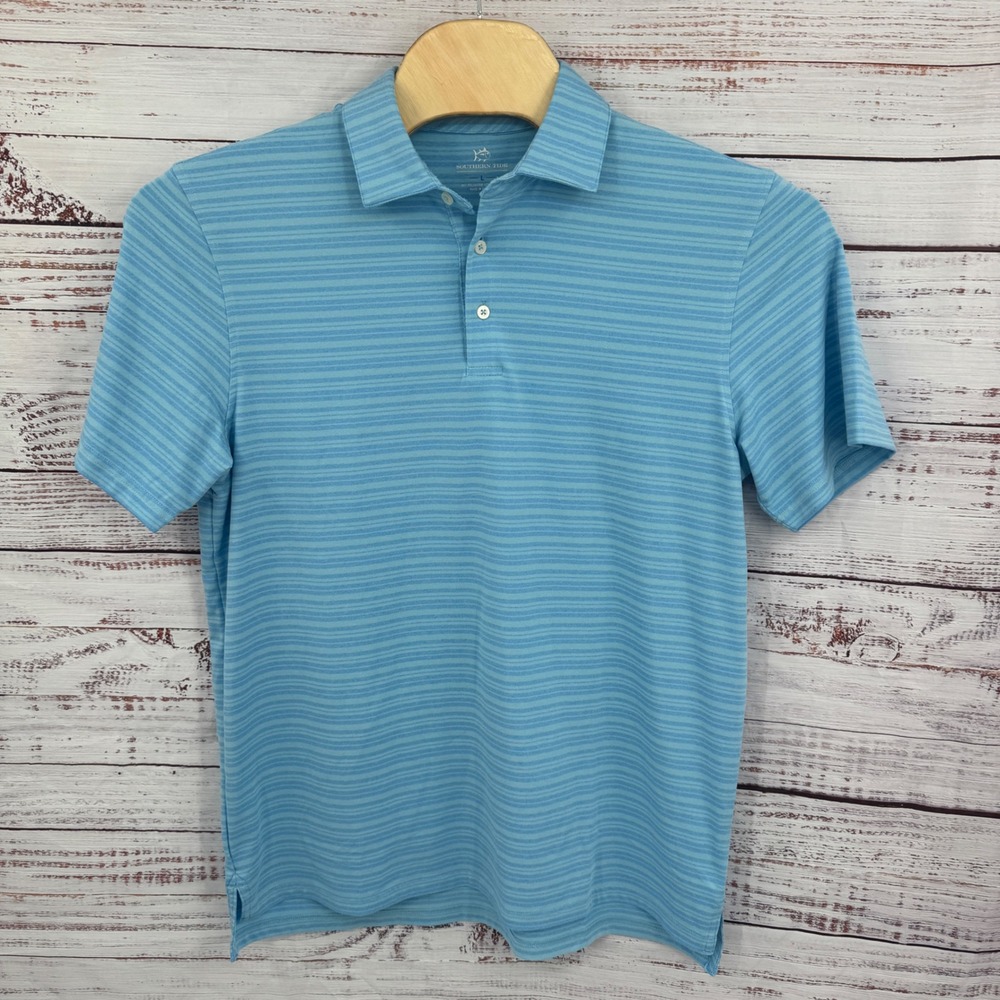 Southern Tide Mens Polo Shirt Size Large Blue Striped Short Sleeve Golf Athletic